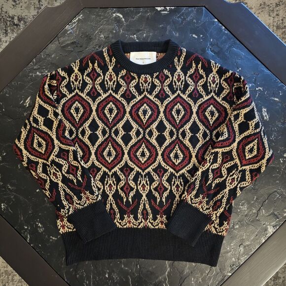 Northbutsouth Wool Blend Heavy Geometric Vintage Inspired Sweater Mens M Paisley - Picture 1 of 5